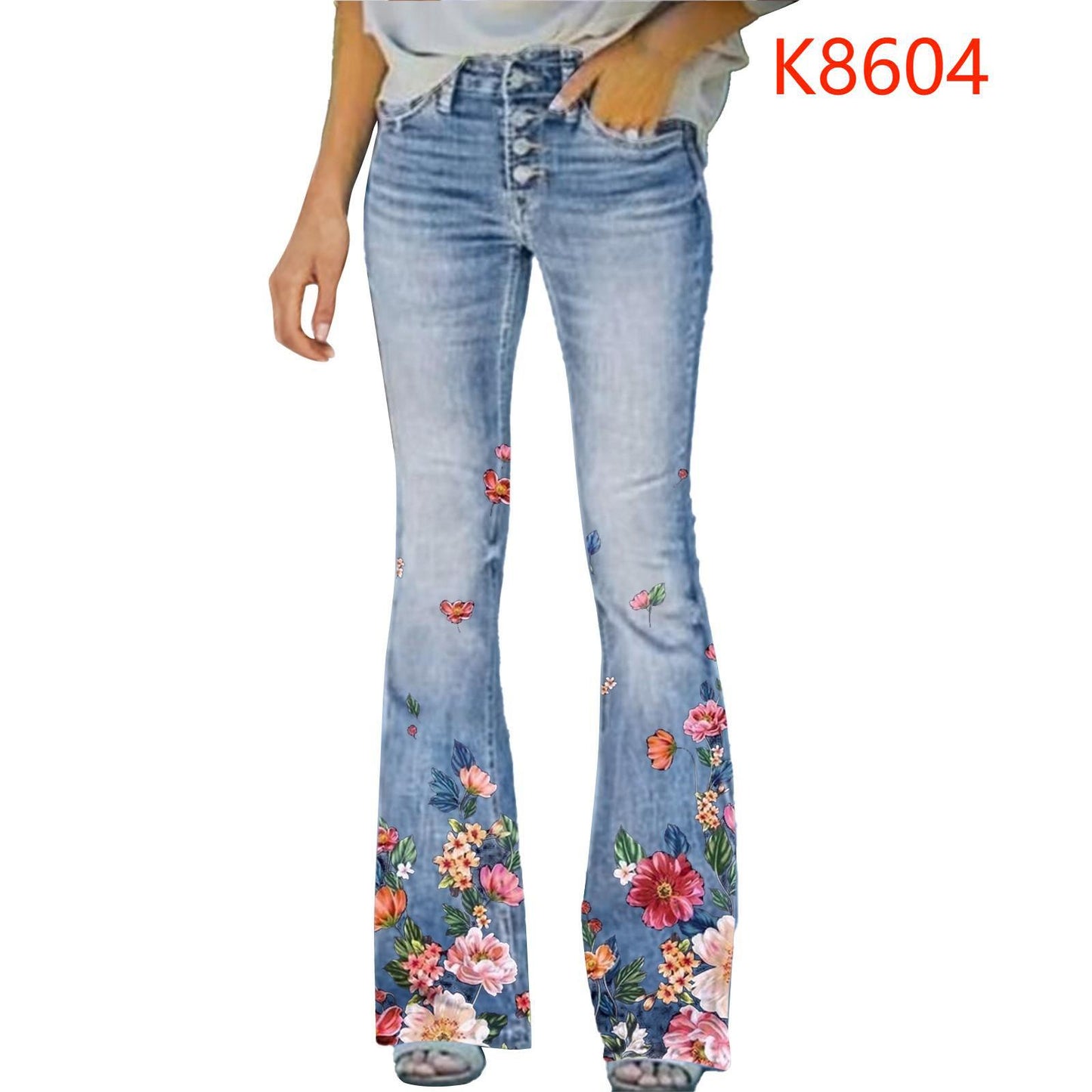 Elegant Slimming Digital Printing Imitation Denim Women's Jeans