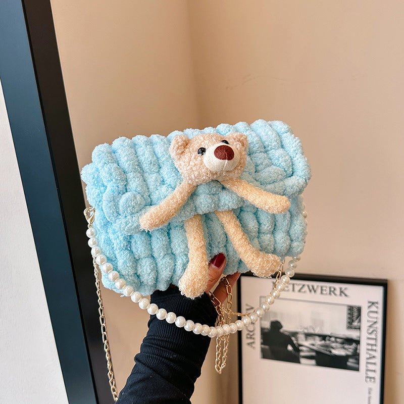 Bear Hand-woven Material Wool Homemade Cute Gift Crossbody Bags