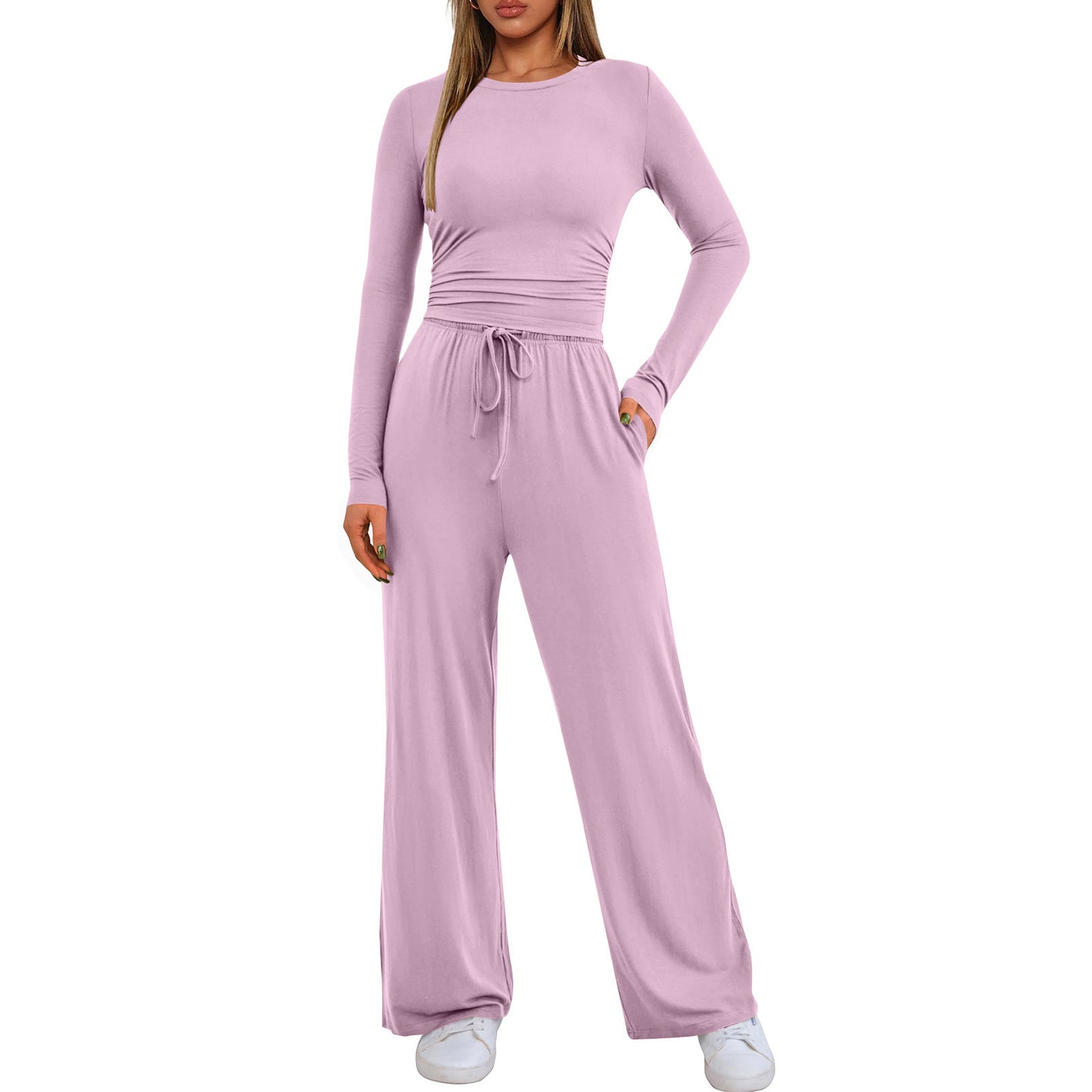 Autumn Solid Color Waist Pleated Long-sleeved With Fashion Casual Suit