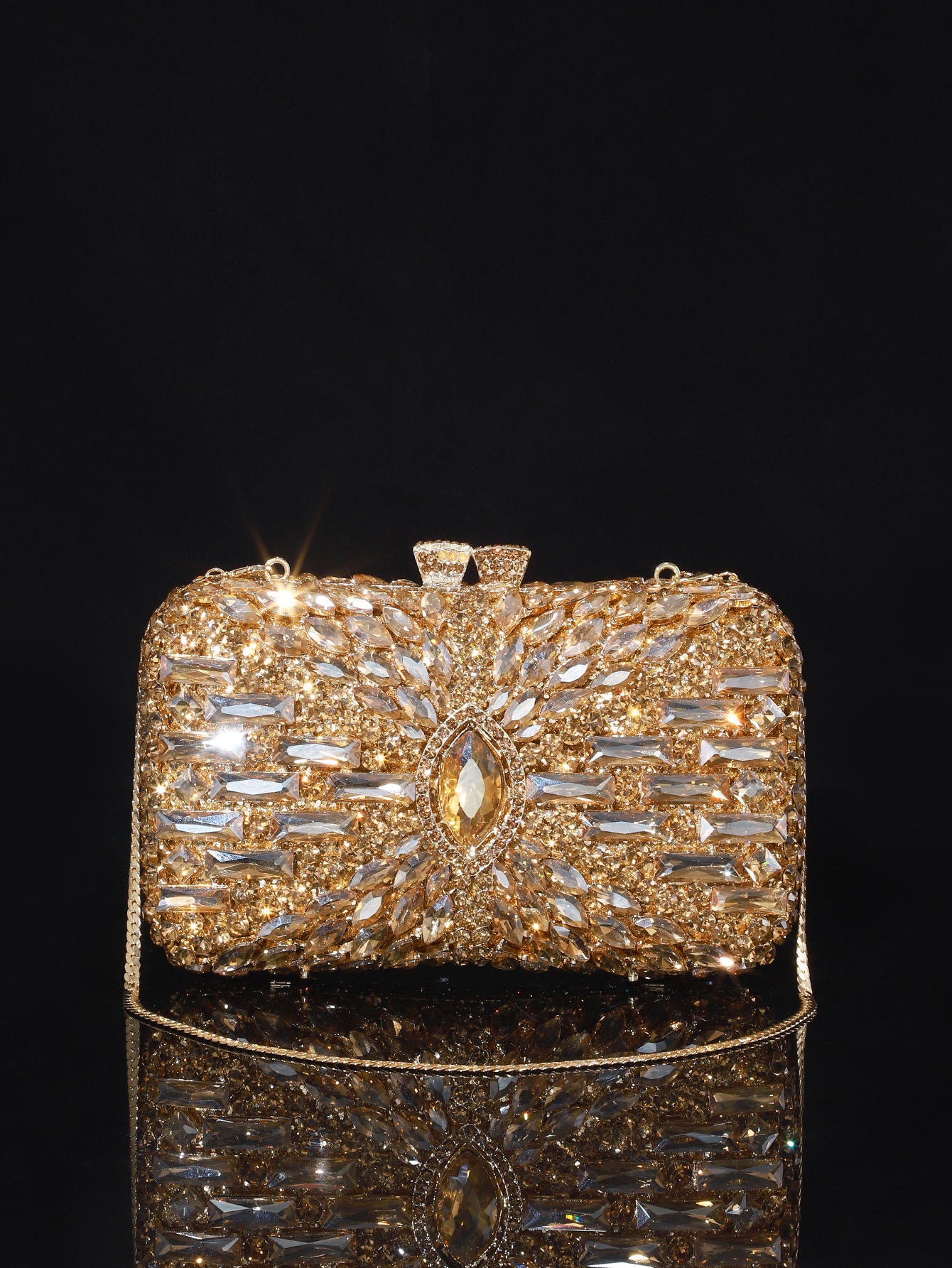 Shiny Champagne Bottle Rhinestone Bow Crystal Chain Evening Bags