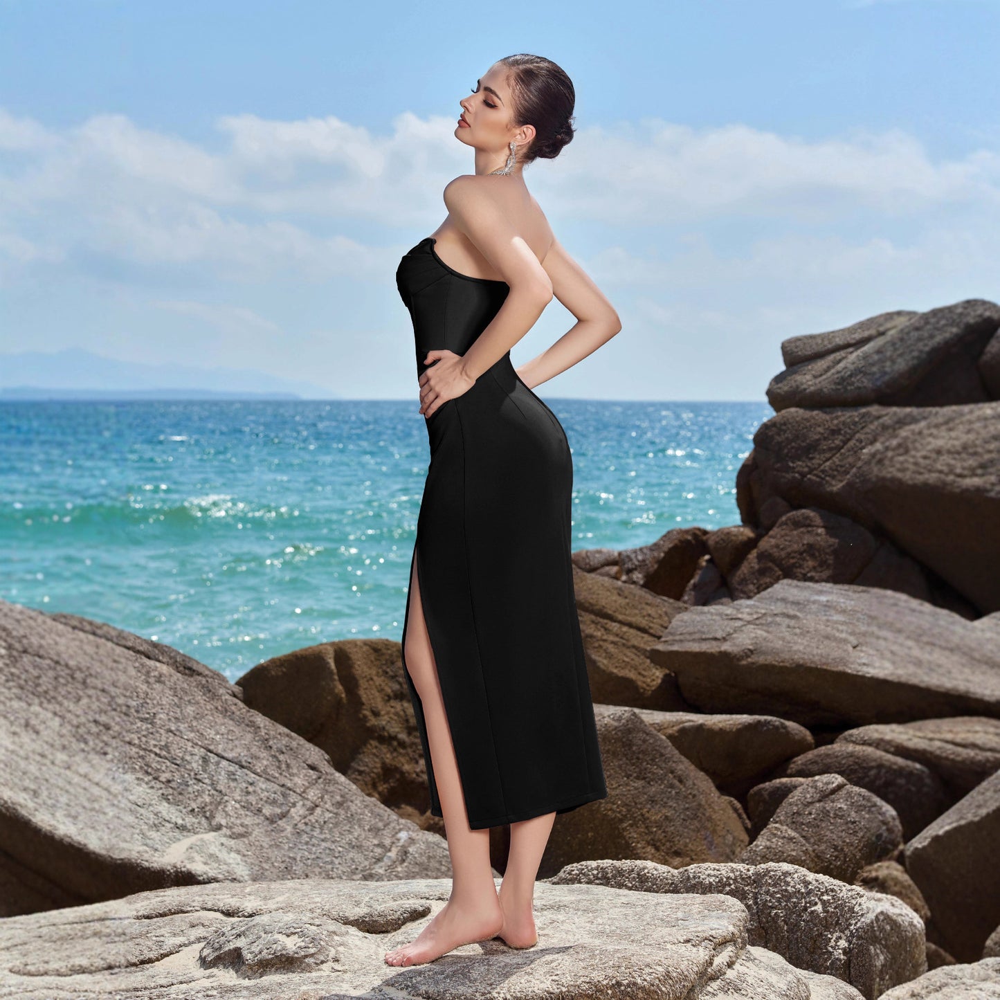 Sexy Tube Slit Solid Color Slim The Dinner Tops