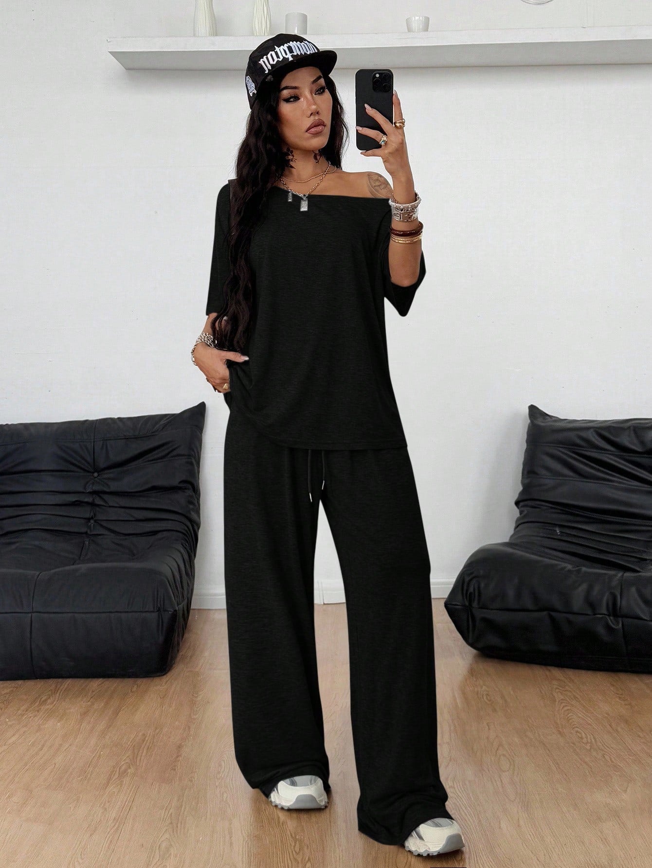 Elegant Women's Sports Sleeve Two-piece Loose Fashion Casual Suit