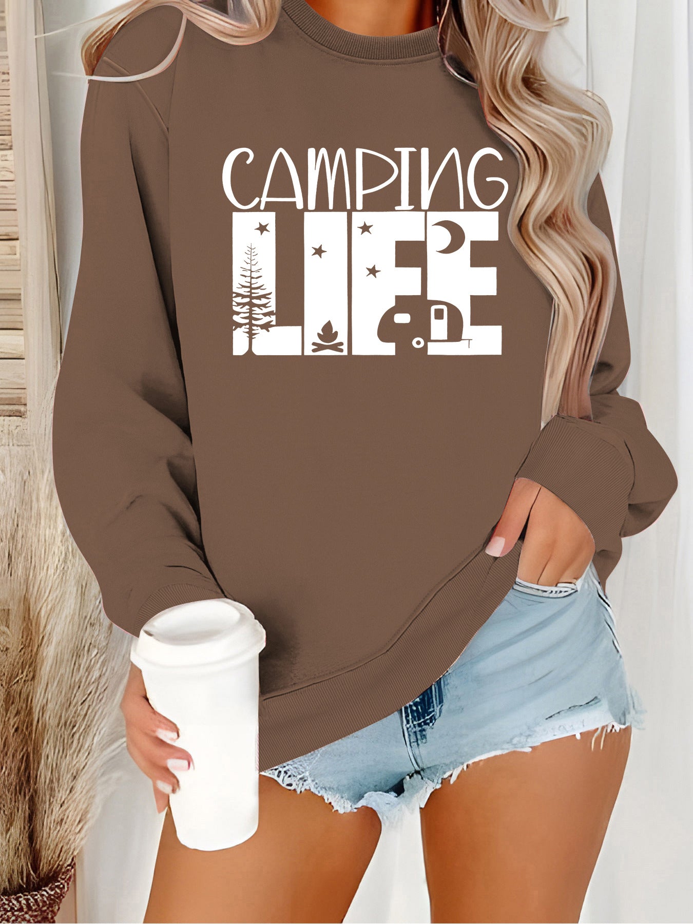 Women's Neck Letter Print Casual Long Sleeve Women's Sweater, Sweater
