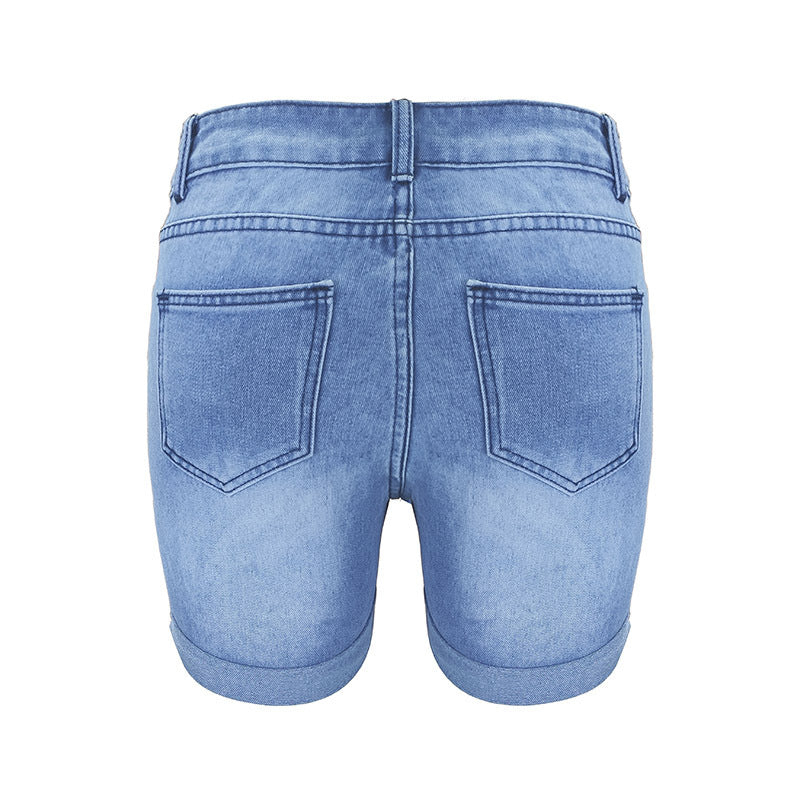 Summer Casual Cut-off Patch Breasted High Waist Embroidered Women's Jeans