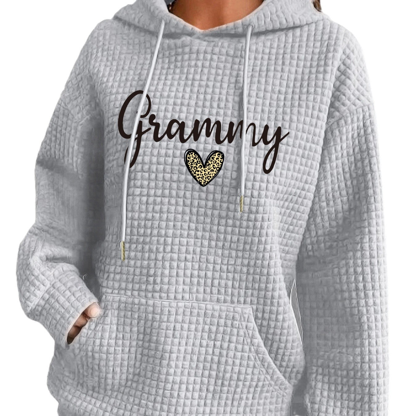 Women's Waffle Hoodie Long Sleeve Printed Fashion Women's Sweater, Sweater
