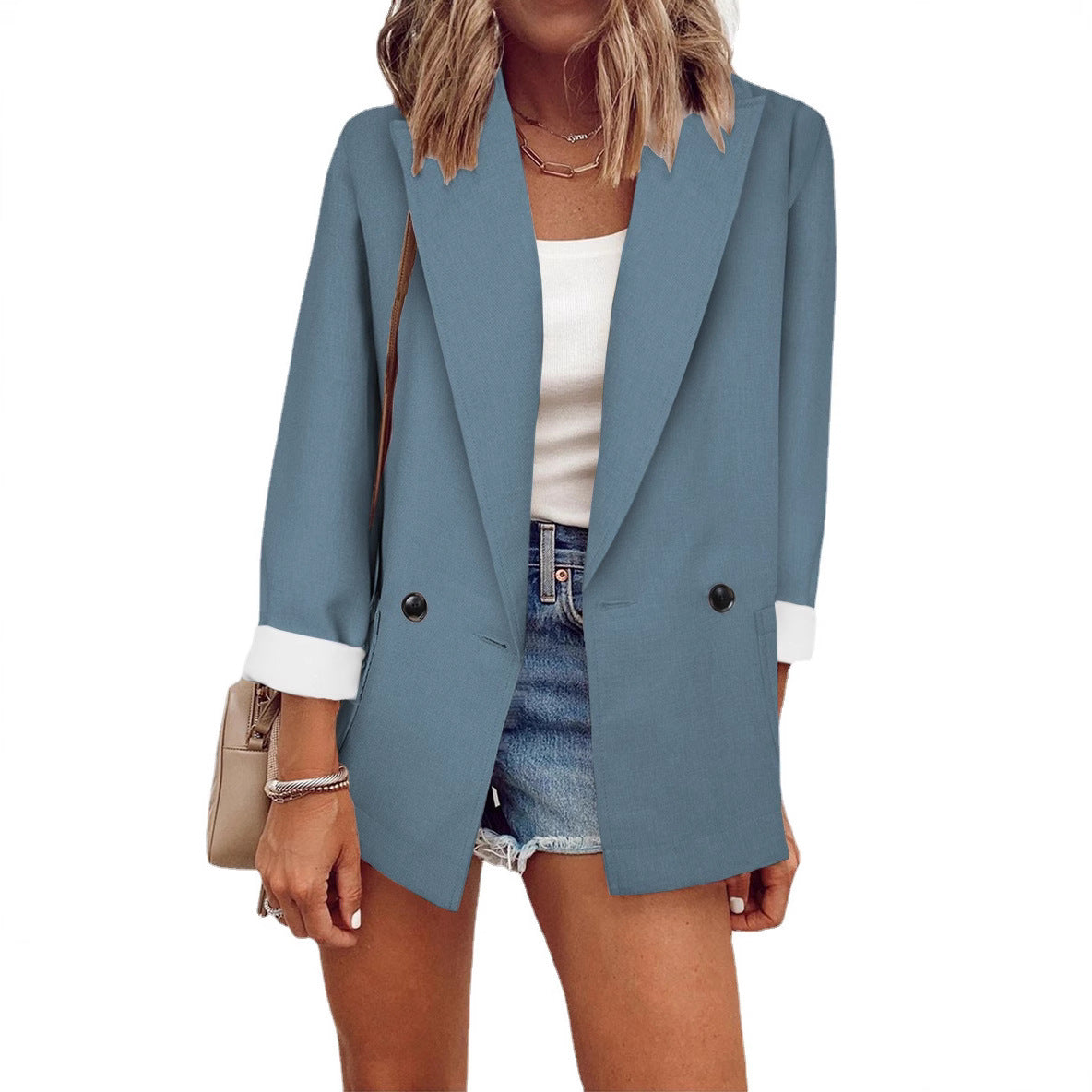 Fashion Solid Color Single Long Sleeve Small Suit