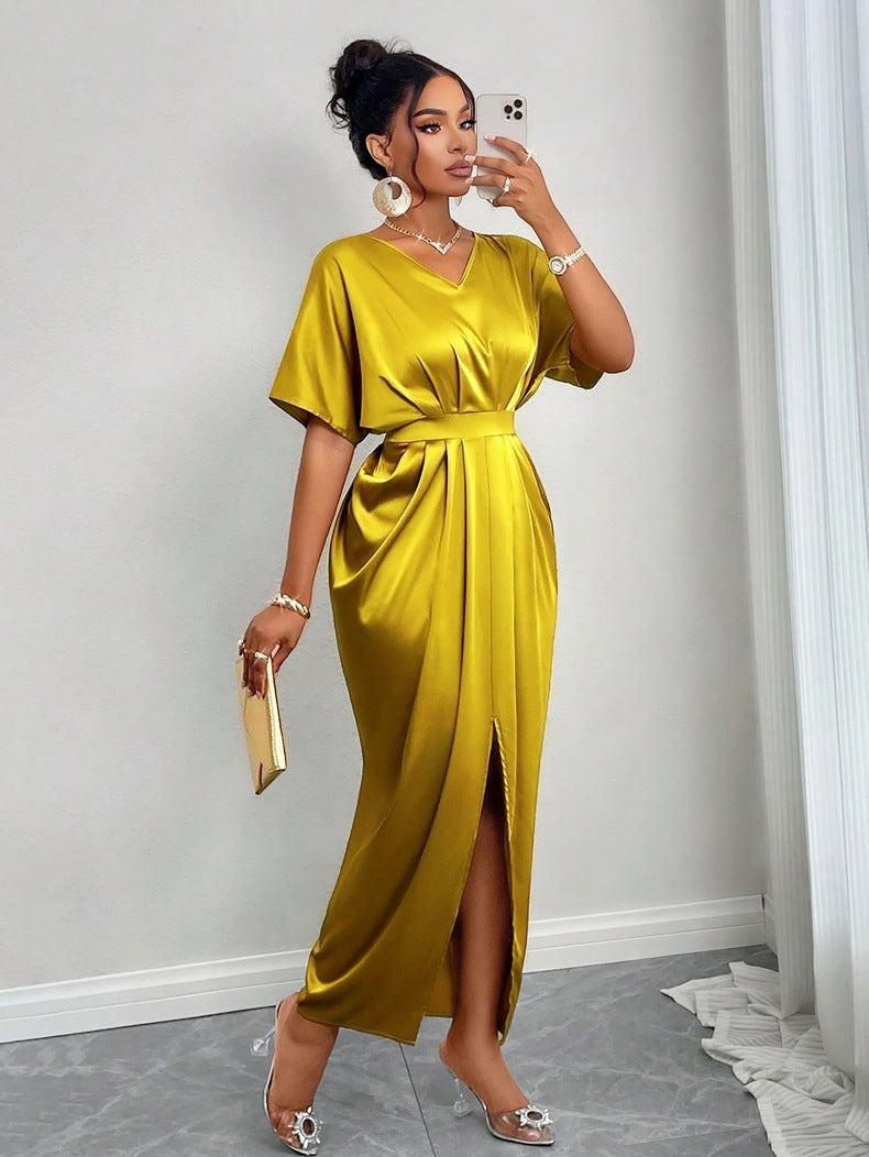 Women's Early Autumn Satin Dress Ball Gown Dresses