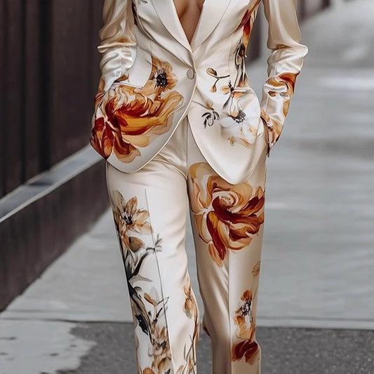 Fashion Printing Satin Long Sleeve Two-piece Suits