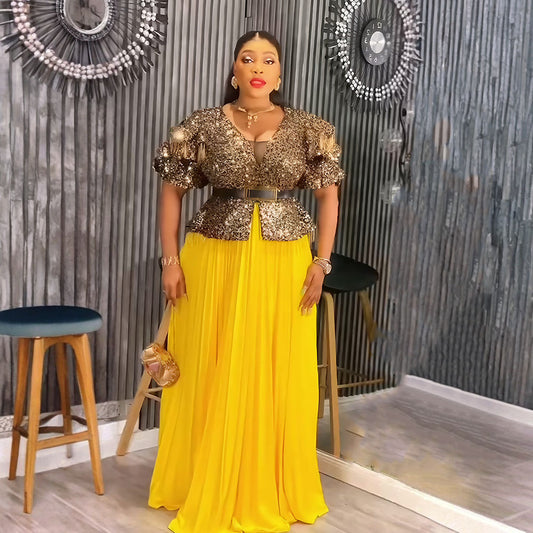 Women's Party Dress Elegant African Wear Sequins Dresses