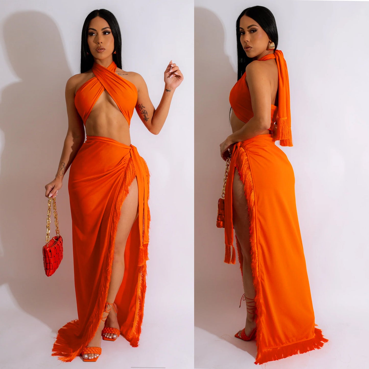 Women's Summer Sexy Bandeau Tassel Two-piece Suits