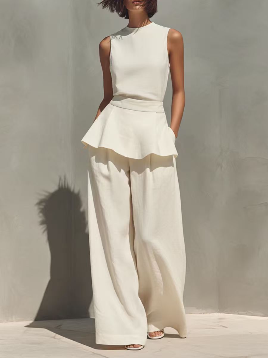 Women's Sleeveless Waistcoat Cotton Linen Two-piece Fashion Casual Suit