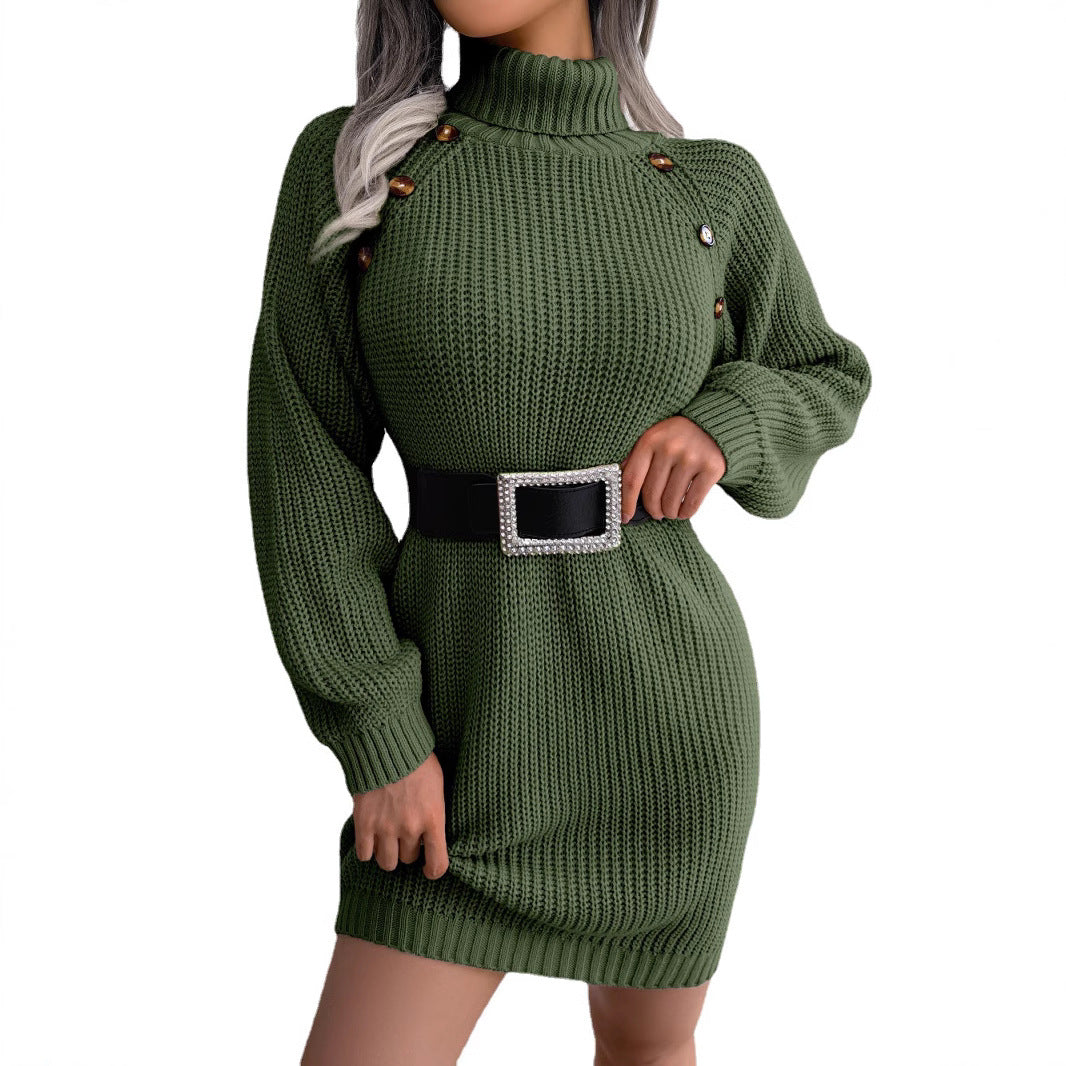 Women's Casual Button Turtleneck Long Sleeve Base Clothing