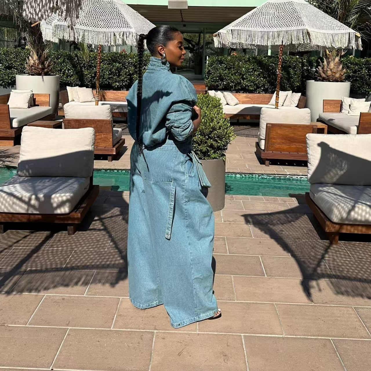 Women's Fashion Retro Wide Leg Loose Denim Suits