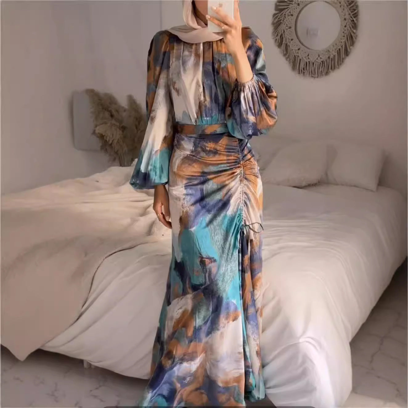 Women's Pleated Slimming Long Sleeve Dress Commuter Dresses