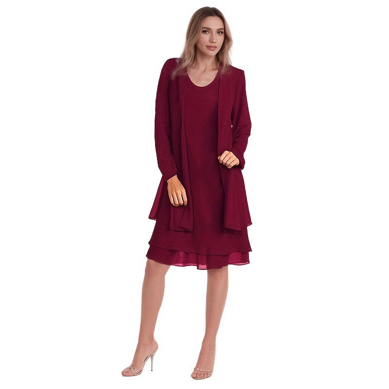 Women's Spring Chiffon Stitching Long Sleeve Mid-length Dresses
