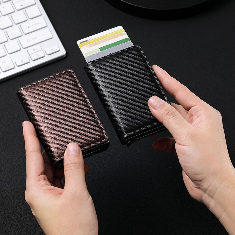 Men's Carbon Fiber Swiping Automatic Pop-up Credit Card Holder