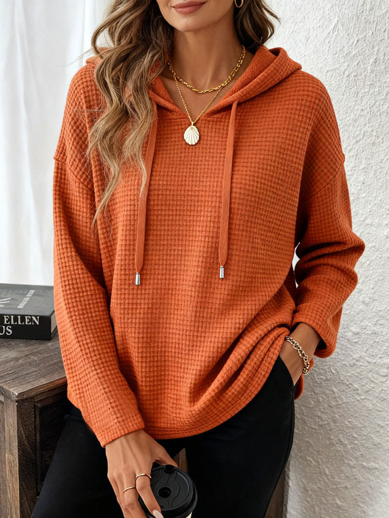 Women's Fashion Waffle Pullover Solid Color Hoodie Tops