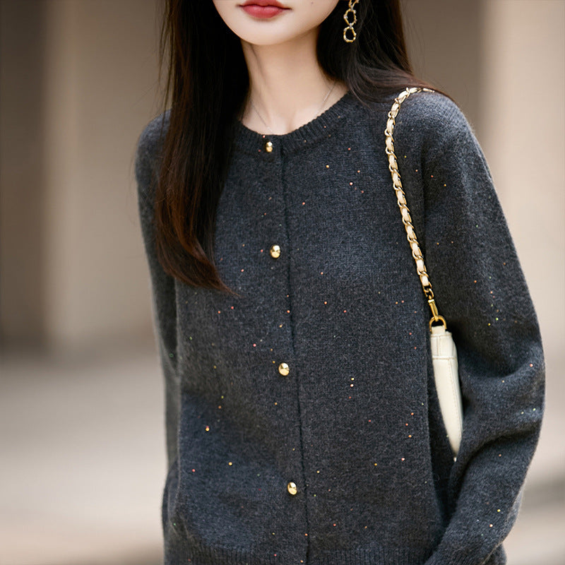 Women's Long Sleeve Single Row Sequined Color Sweaters