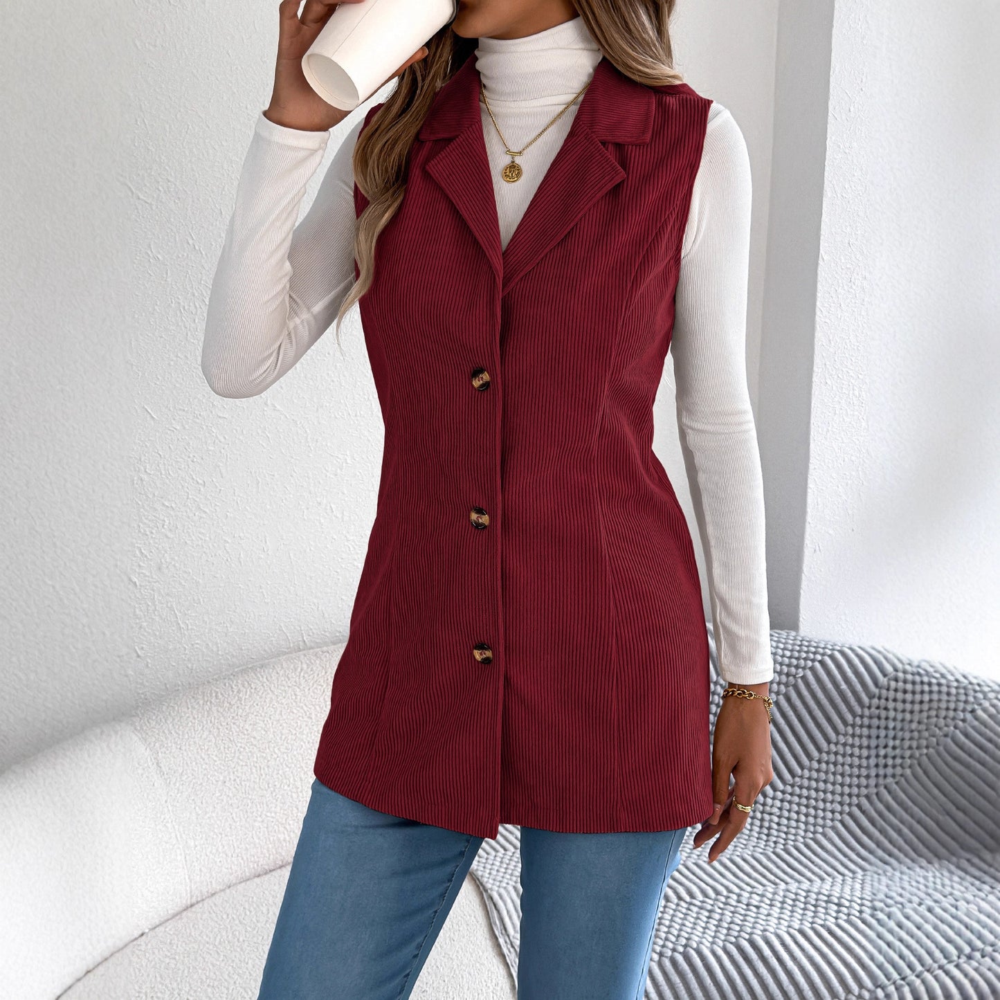 Fashion Women's Casual Single-breasted Collar Corduroy Coats