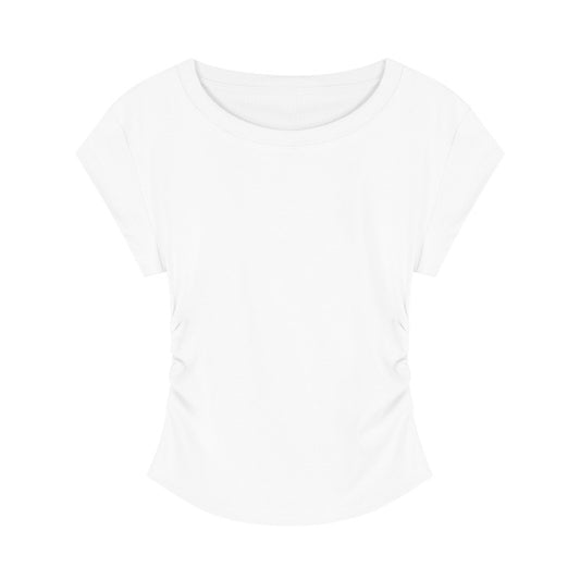 Women's Cotton White Round Neck Shoulder Short-sleeved Tops