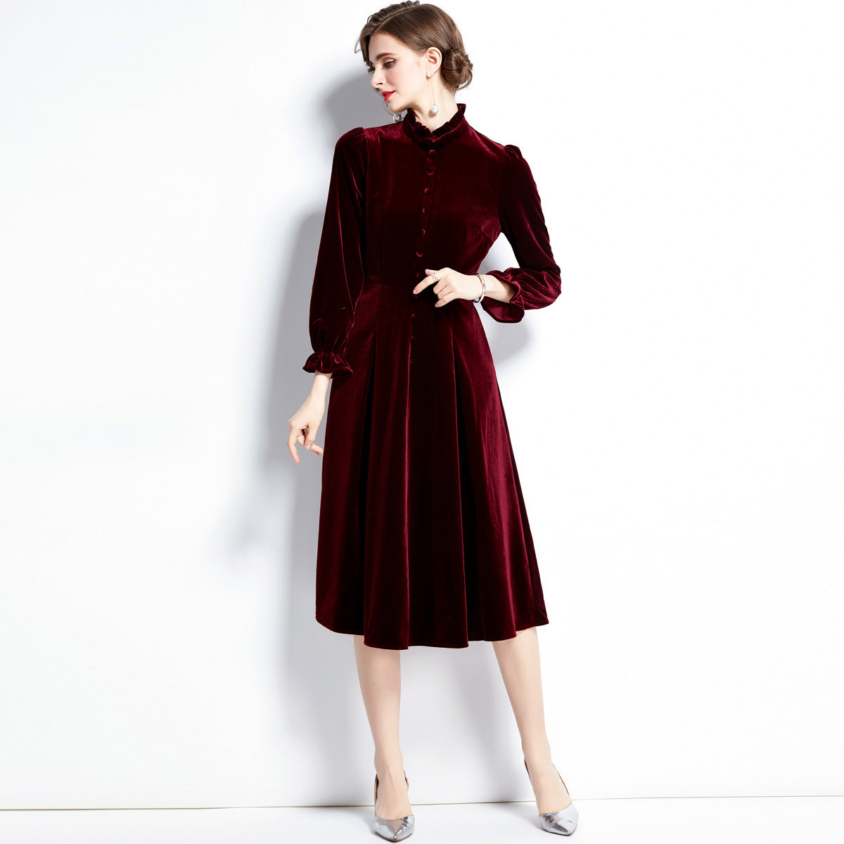 Women's French Elegant Trendy Court Style Hepburn Long-sleeved Dresses