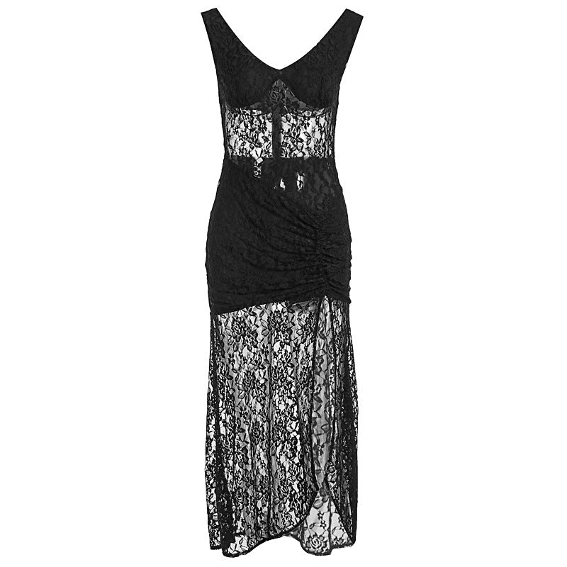Summer Sexy Fashion Lace Stitching Spaghetti Straps Slimming Dresses