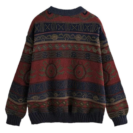 Women's Round Neck Pullover Knitted Contrast Color Sweaters