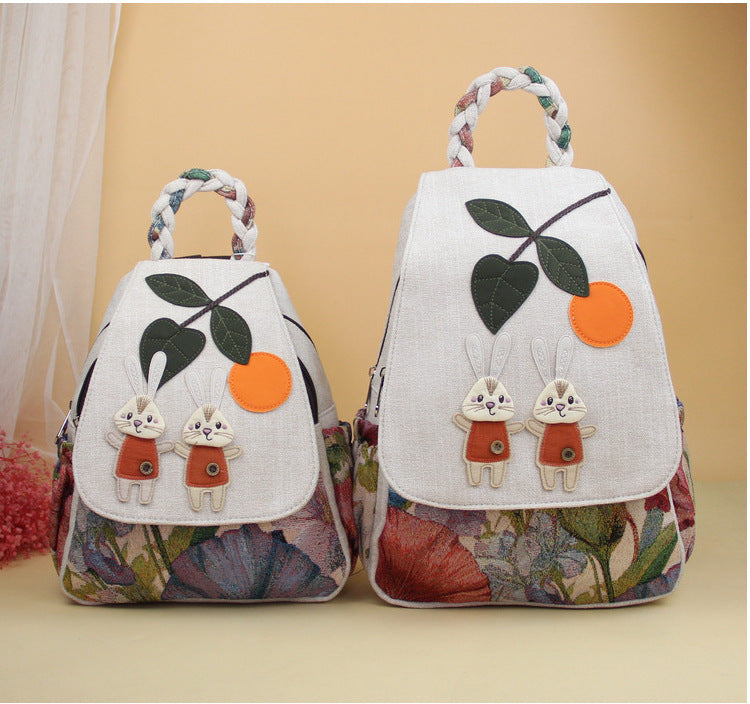 New Cute Rabbit Woven Portable Adult Backpacks