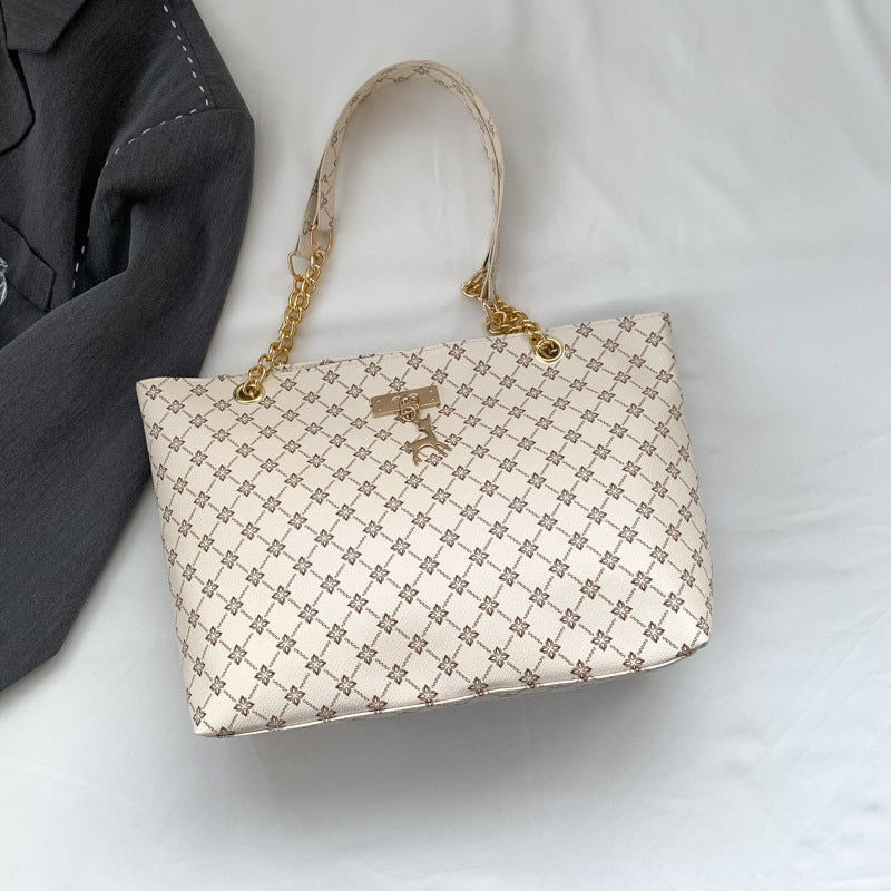 Women's Retro Commuter Texture Chain One Spring Tote Bags