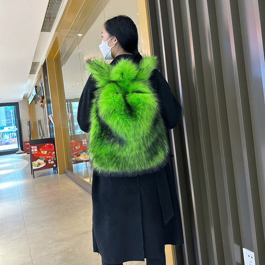 Popular Slouchy Fur Female Versatile Plush Backpacks