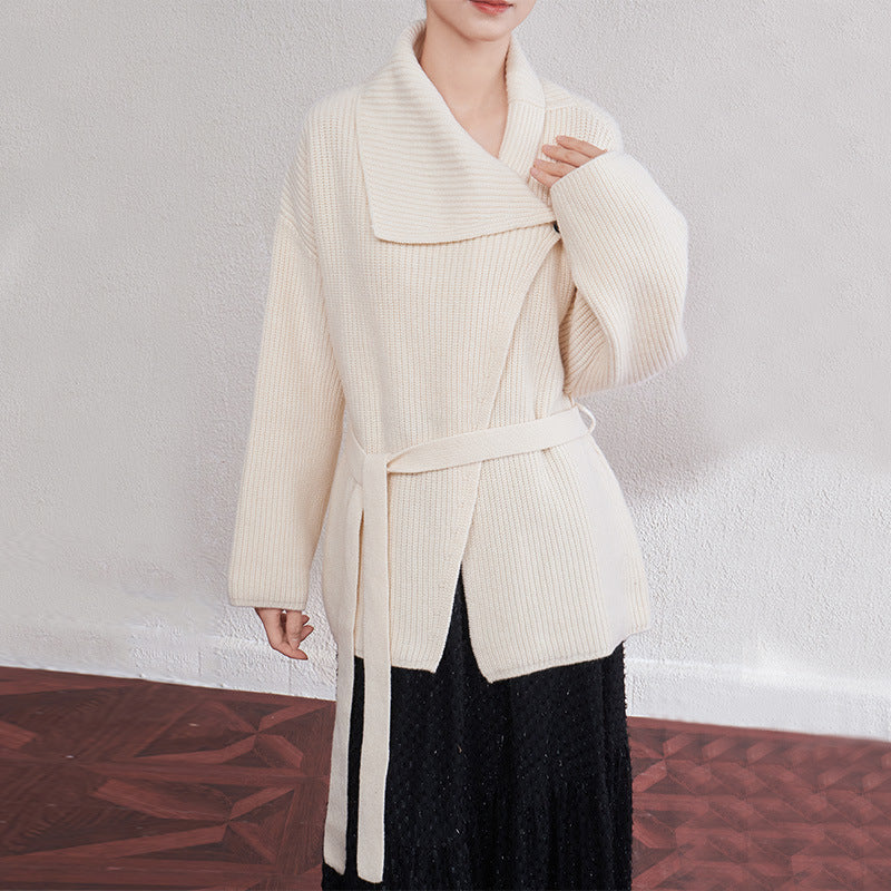 Women's Loose Lazy Style Thick Wool Knitted Turn-down Sweaters