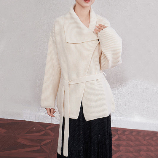Women's Loose Lazy Style Thick Wool Knitted Turn-down Sweaters