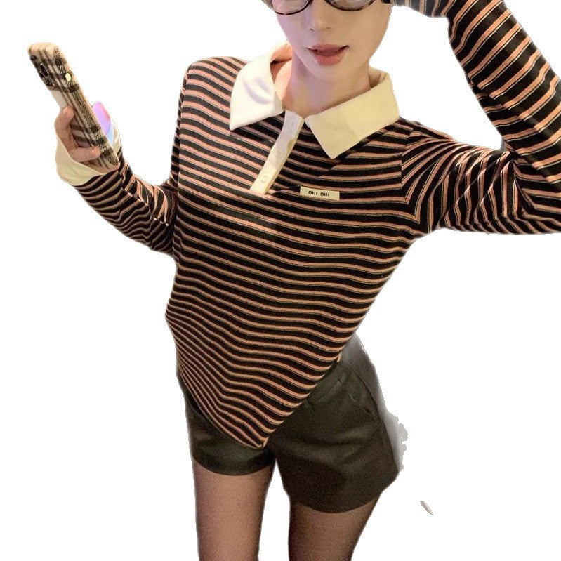 Women's Color Fashionable Art Stripes Brushed Thickened Blouses