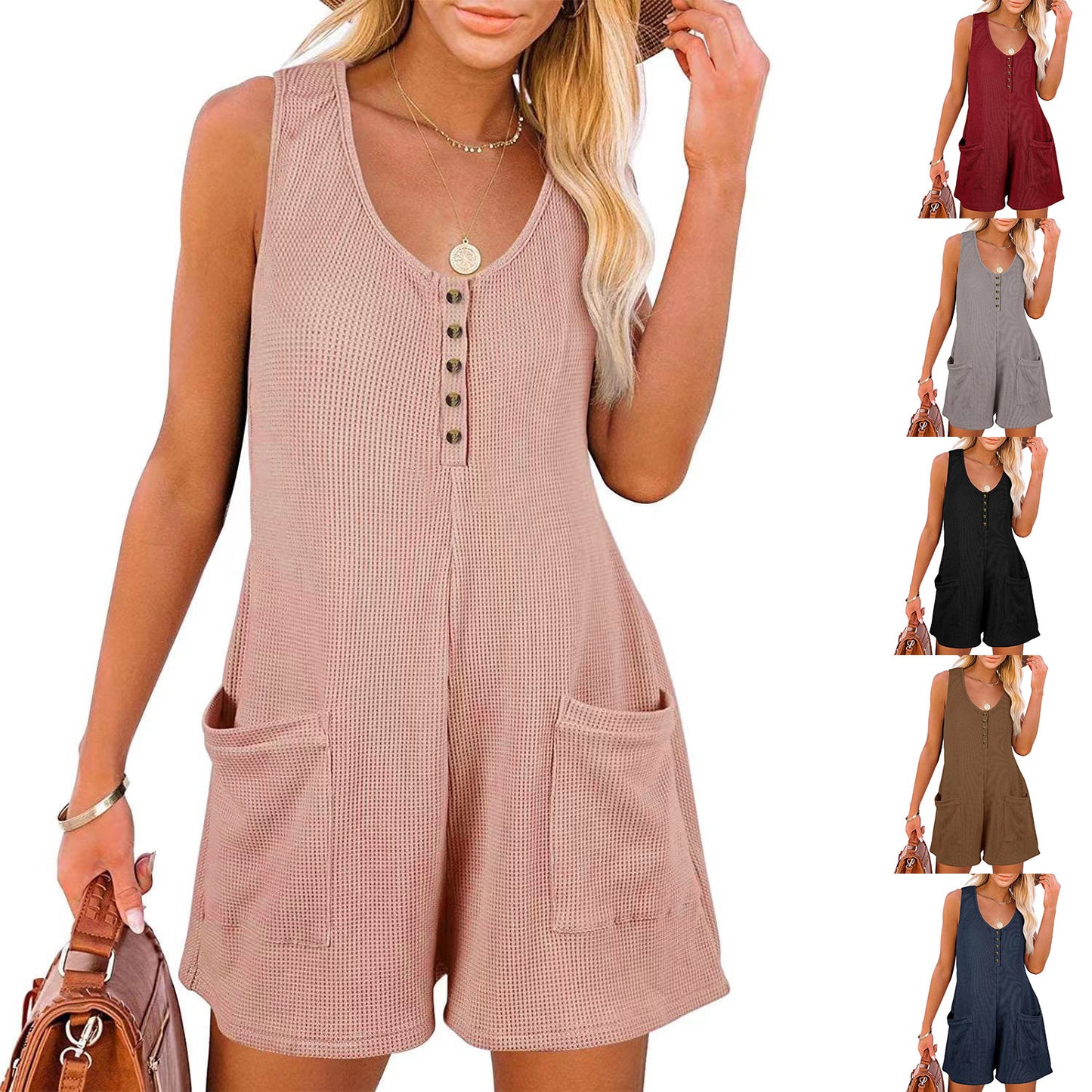 Women's Summer Casual Button Pocket For Women's Jumpsuit/clothing