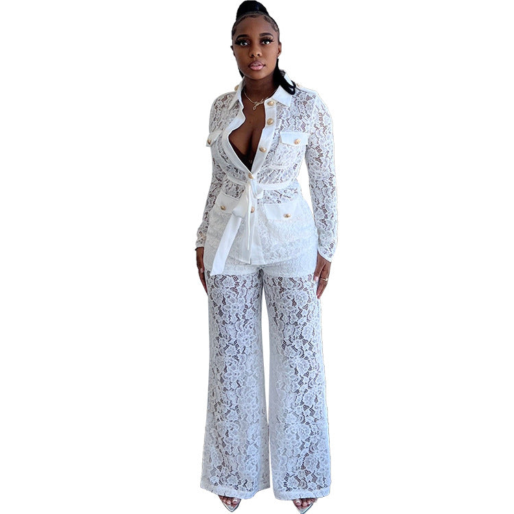 Women's Autumn Fashion Crocheted Lapel Long Sleeve Suits