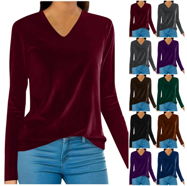 Women's Veet Solid Color Long Sleeve Retro Bottoming Women's T-shirt
