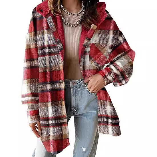 Women's Flannel Plaid Long Sleeve Autumn Button Jackets