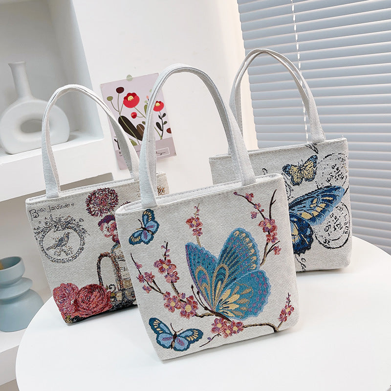 Ethnic Style Canvas Jacquard Embroidered Cartoon Handbags