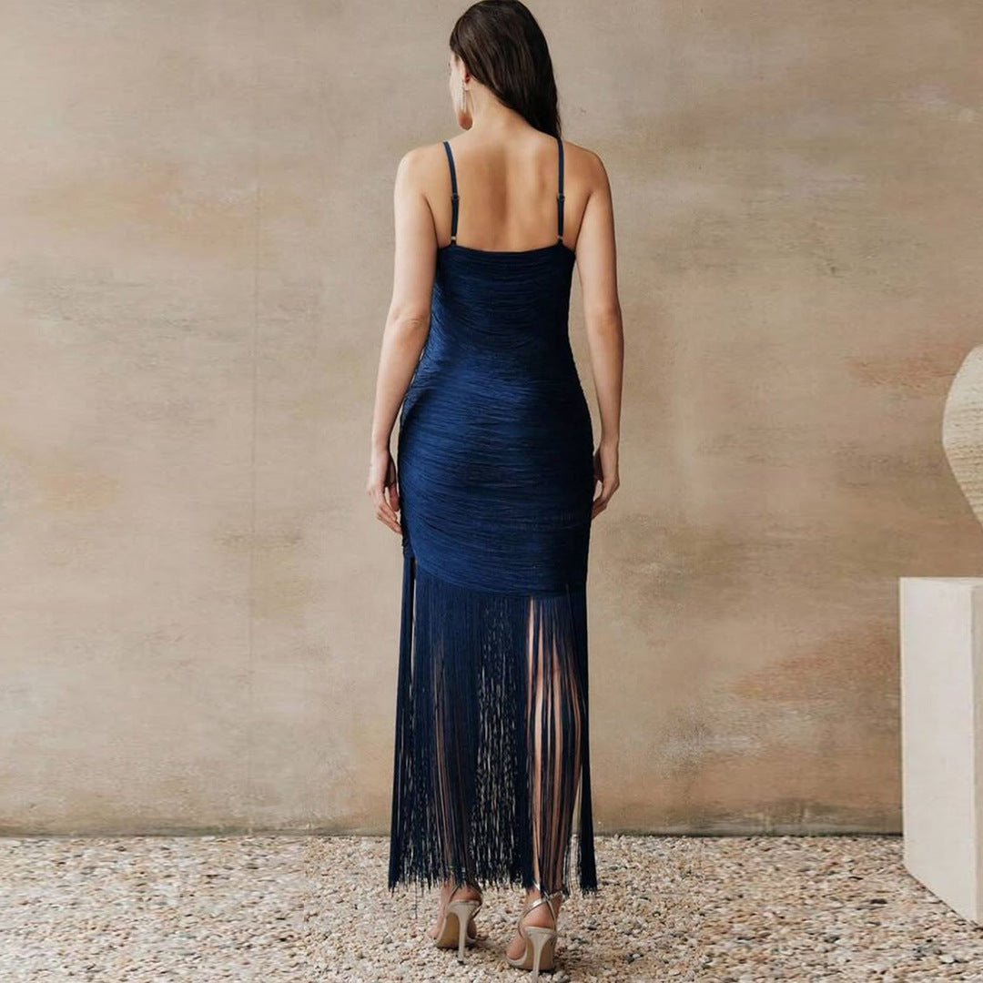 Women's Bandage Tassel Strapless Sexy Sling Slim Dress