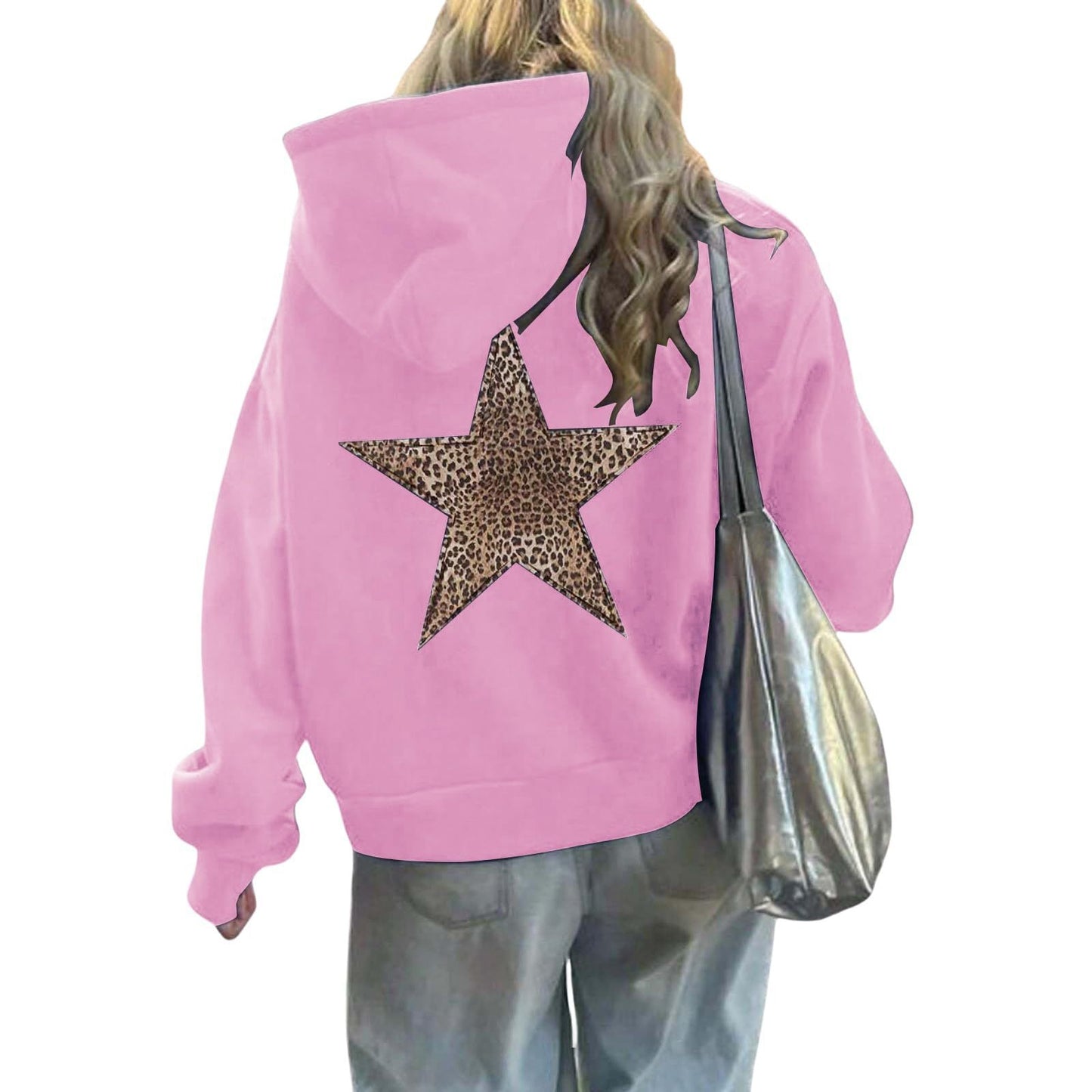 Women's Fashion Leopard Print Loose Hooded Casual Sweaters