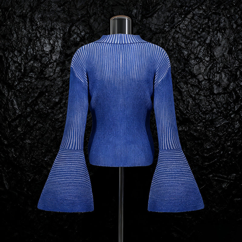 Color Round Neck Striped Design Large Sweaters