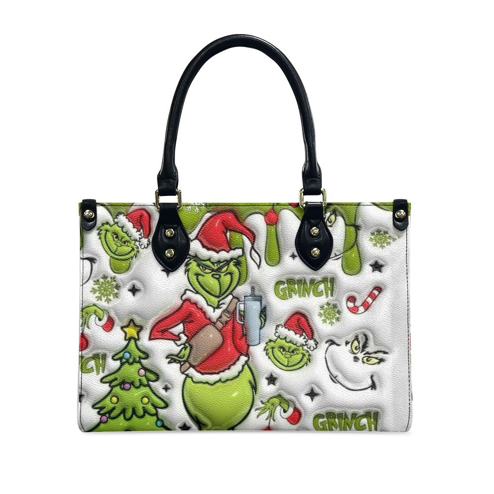 Green Fur Monster Printed Large Capacity One Piece Handbags