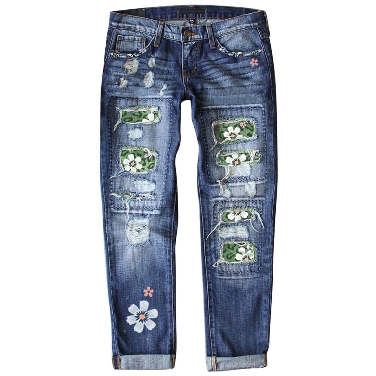 Women's Fashionable Printed Denim Trousers For Women's Jeans