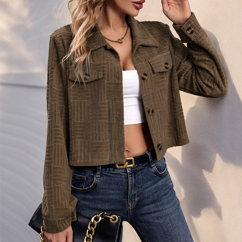Women's Popular Retro Overalls Style Corduroy Solid Jackets