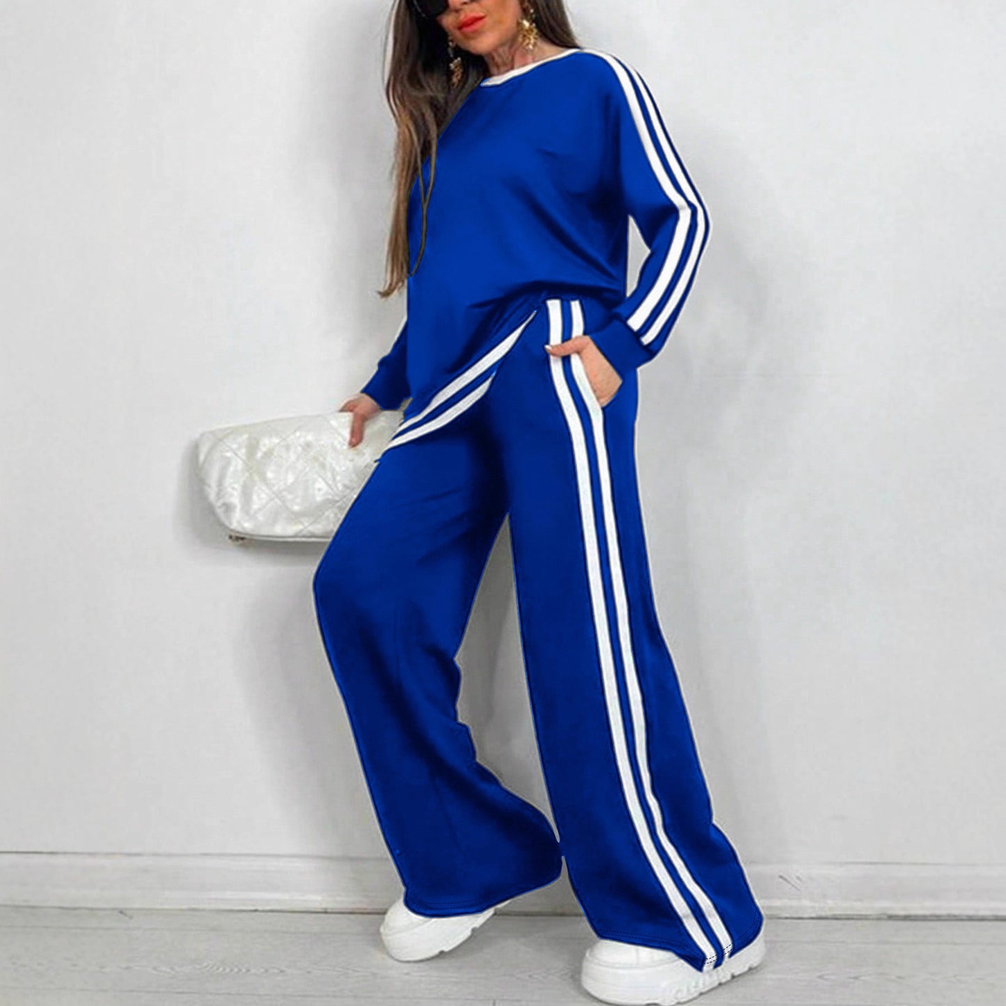 Women's Fashion Casual Striped Trousers Long Sleeve Suits