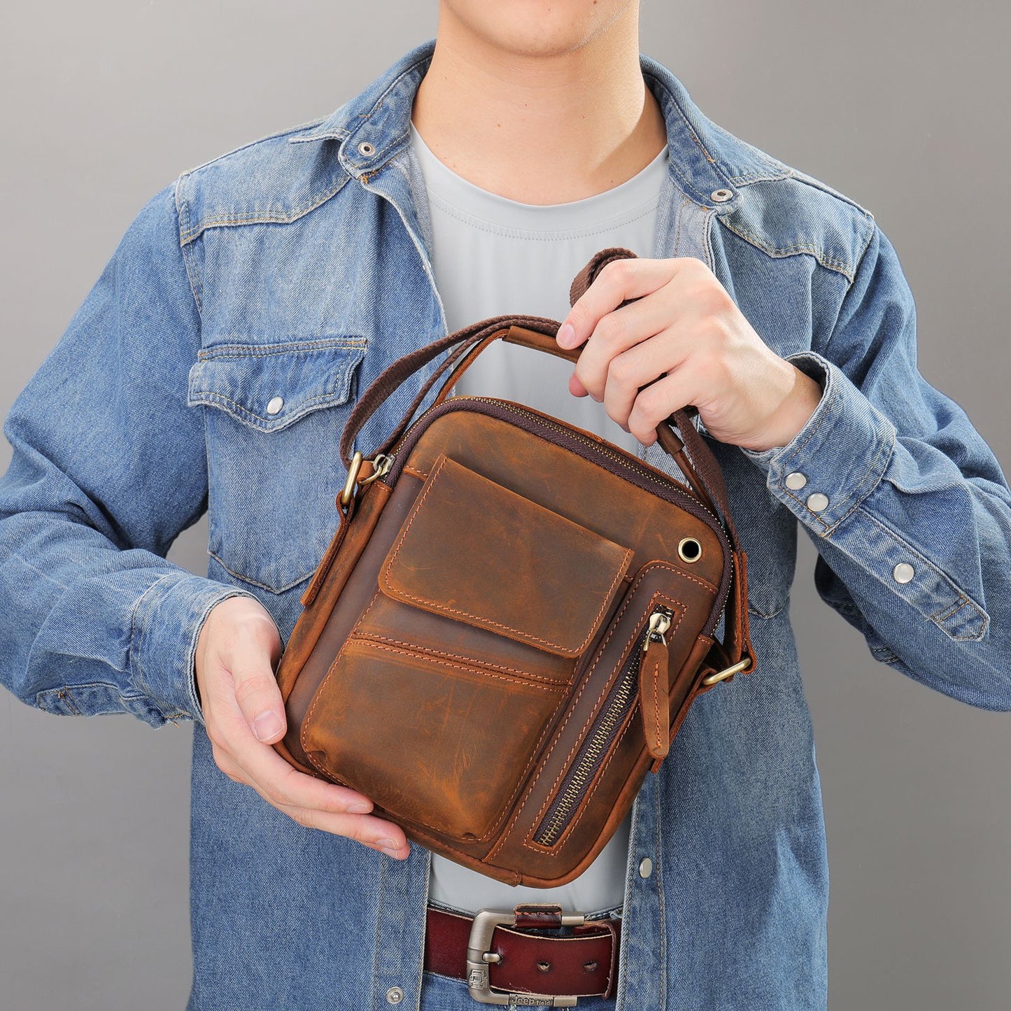 Men's Versatile Glamorous Leather First Layer Men's Messenger Bags