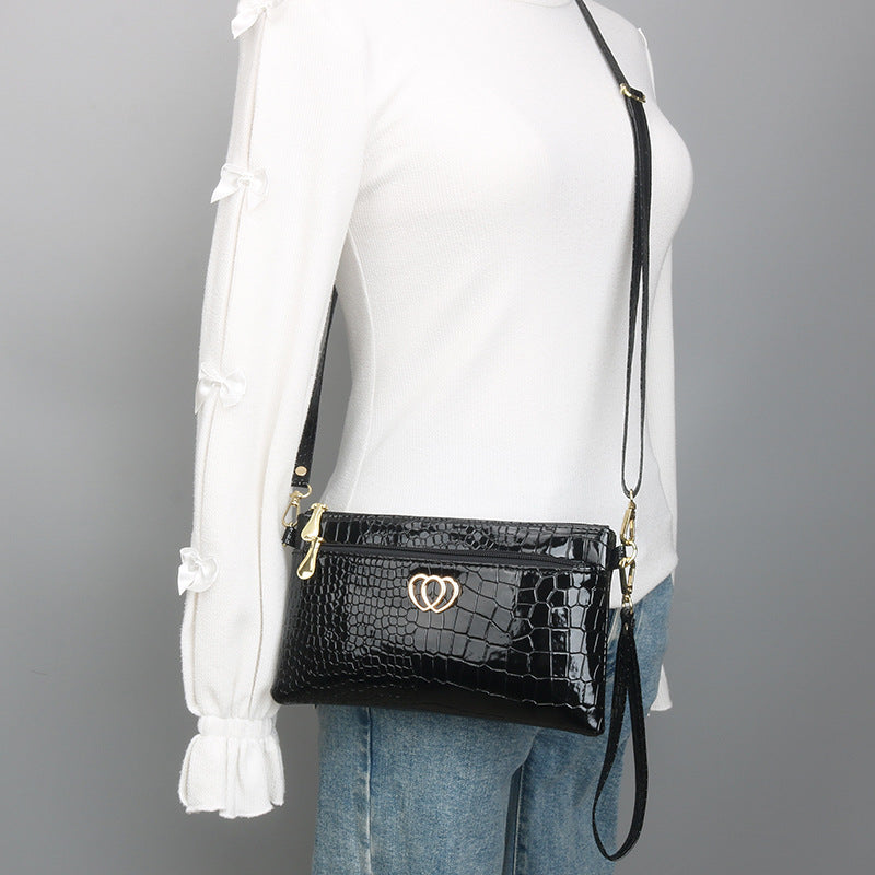 Women's Fashion Shiny Surface Patent Leather Crocodile Crossbody Bags