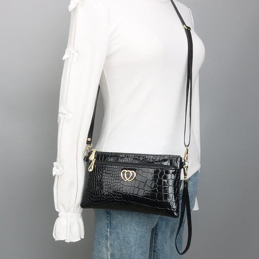 Women's Fashion Shiny Surface Patent Leather Crocodile Crossbody Bags