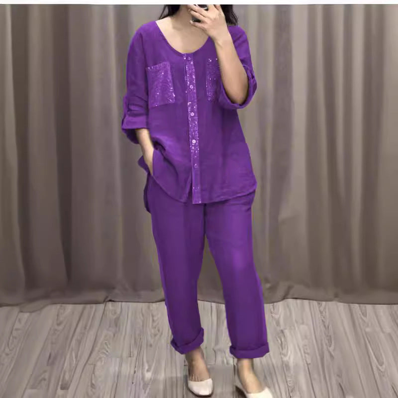 Women's Casual Set Pocket Placket Gilding Ladies Suits