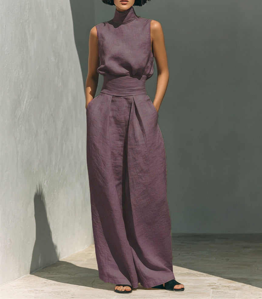 Women's Cotton Linen Sleeveless Trousers For Fashion Casual Suit